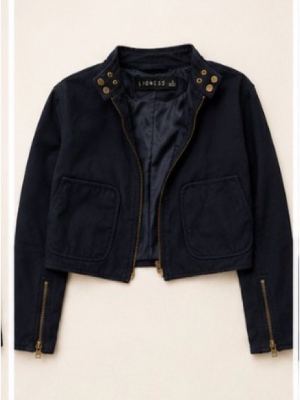 Lioness Dark Navy Cropped Cotton Moto Utility Jacket S